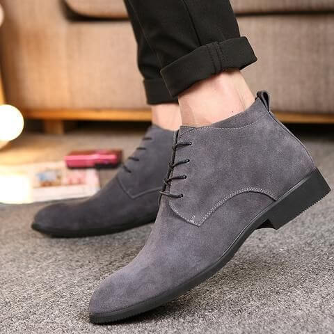 Elegant Handmade Gray Color Suede Boots, Men's Fashion Chukka Lace Up Boots - theleathersouq