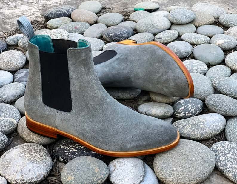 Awesome Handmade Men's Gray Suede Chelsea Slip On Boots, Men Fashion Dress Ankle Boots