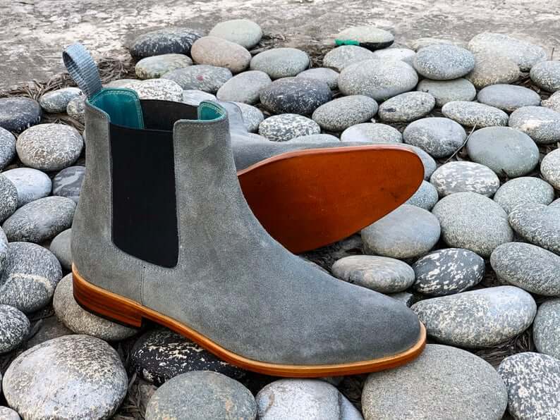 Awesome Handmade Men's Gray Suede Chelsea Slip On Boots, Men Fashion Dress Ankle Boots