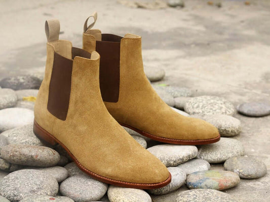 Awesome Handmade Men's Beige Suede Chelsea Boots, Men Ankle Boots, Men Designer Boots