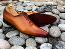 Awesome Handmade Men's Tan Leather Wholecut Pointed Toe Lace Up Shoes, Men Goodyear Welted Dress Formal Shoes