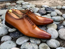 Awesome Handmade Men's Tan Leather Wholecut Pointed Toe Lace Up Shoes, Men Goodyear Welted Dress Formal Shoes