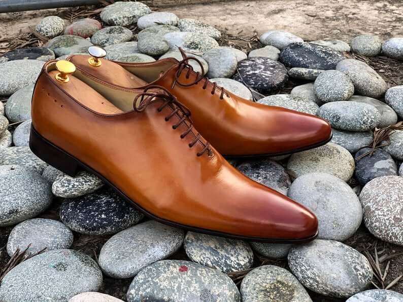 Awesome Handmade Men's Tan Leather Wholecut Pointed Toe Lace Up Shoes, Men Goodyear Welted Dress Formal Shoes