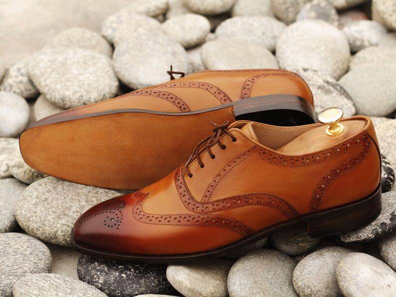 Awesome Men's Handmade Tan Brown Leather Wing Tip Brogue Lace Up Shoes, Men Dress Formal Shoes