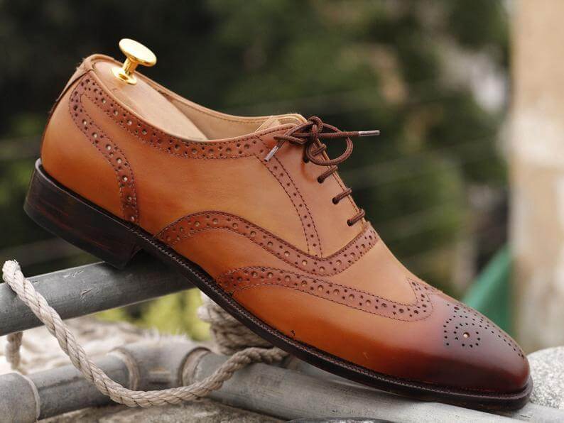 Awesome Men's Handmade Tan Brown Leather Wing Tip Brogue Lace Up Shoes, Men Dress Formal Shoes