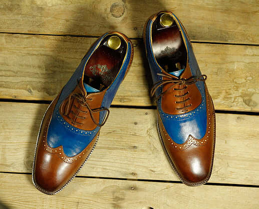 Stylish Handmade Men's Blue Brown Leather Wing Tip Lace Up Shoes, Men Dress Formal Shoes