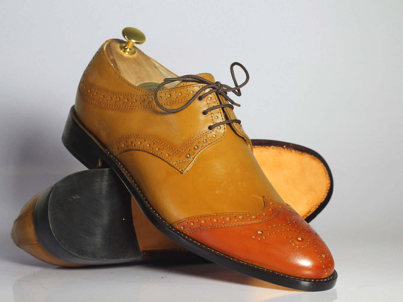 Awesome Handmade Men's Tan Brown Wing Tip Brogue Leather Lace Up Shoes, Men Dress Formal Luxury Lace up Shoes