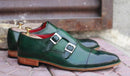 Awesome Men's Handmade Green Leather Cap Toe Buckle Shoes. Men Dress Formal Fashion Shoes