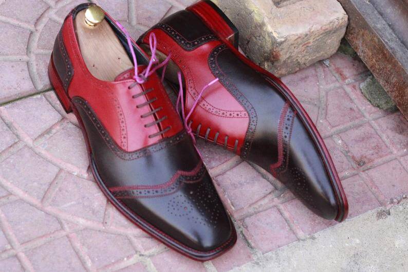 Awesome Handmade Men's Red Brown Leather Wing Tip Brogue Shoes, Men Dress Formal Lace Up Shoes