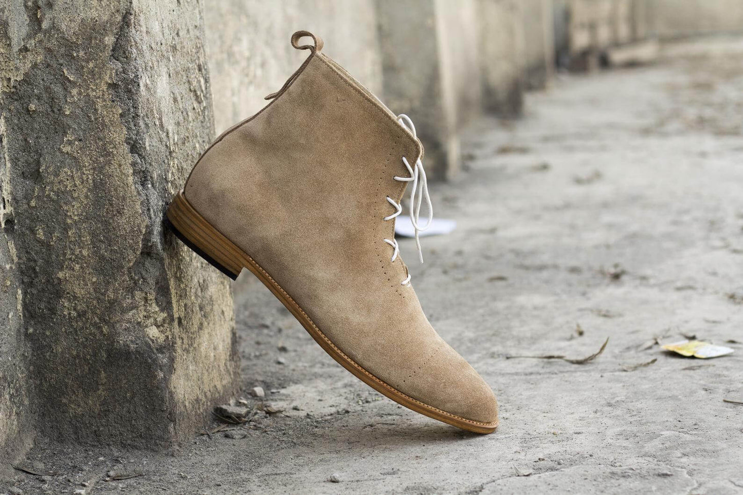 Elegant Handmade Men's Beige Suede Lace Up Boots, Men Casual Fashion Ankle High Boots