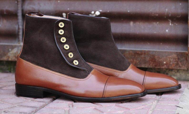 Awesome Handmade Men's Brown Leather Suede Cap Toe Button Boots, Men Ankle Fashion Boots