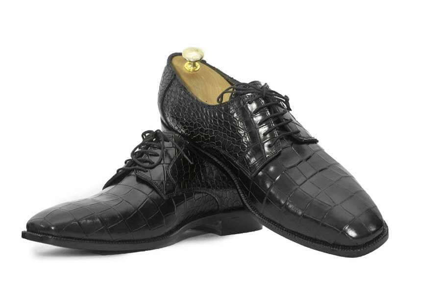 Elegant Handmade Men's Black Alligator Textured Leather Shoes, Men Dress Formal Lace Up Office Shoes