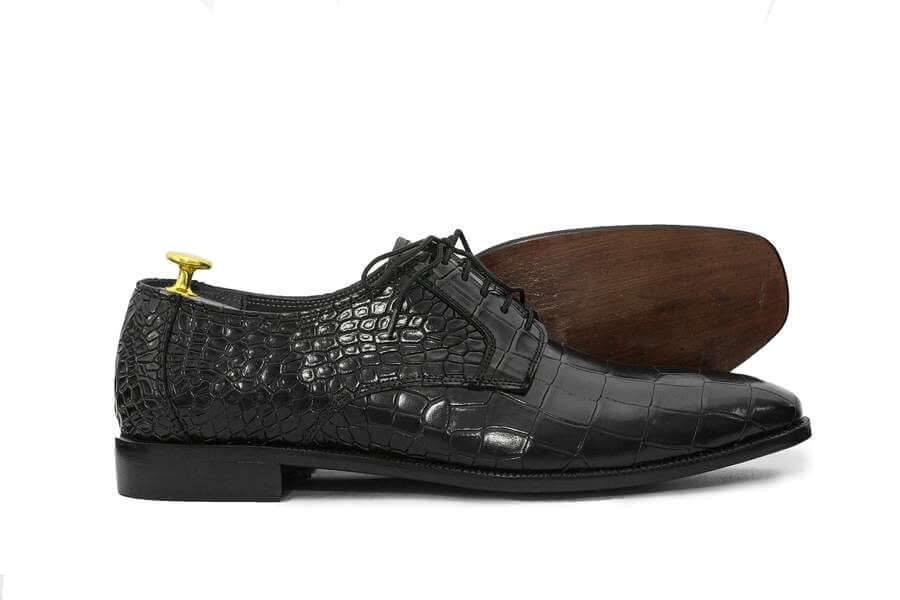 Elegant Handmade Men's Black Alligator Textured Leather Shoes, Men Dress Formal Lace Up Office Shoes