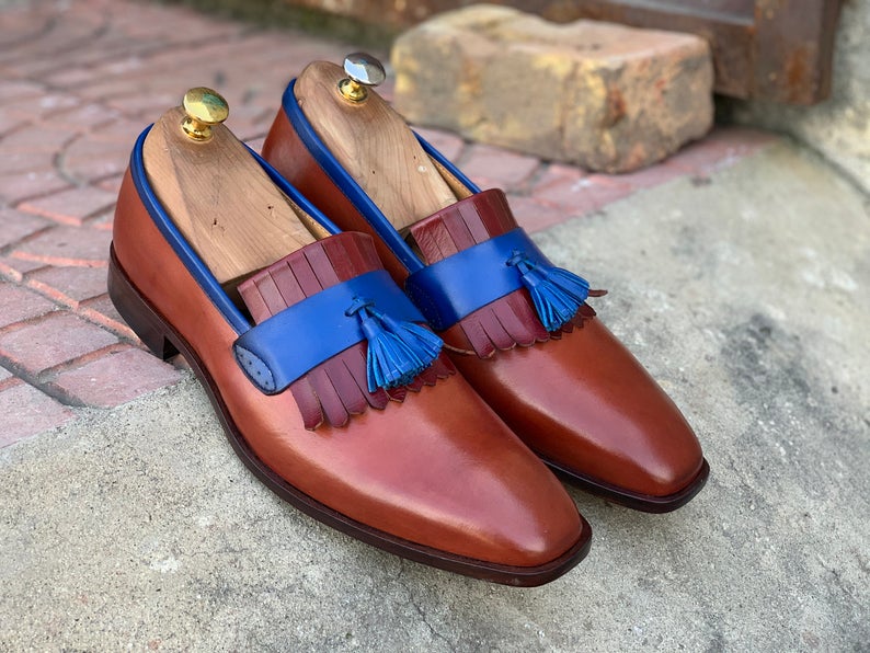 Handmade Men's Navy Blue Tassel Loafer Shoes, Men Designer Dress Forma –  theleathersouq