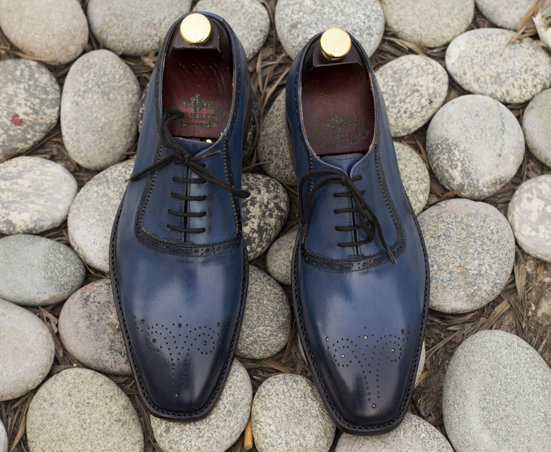 Awesome Handmade Men's Blue Leather Brogue Toe Lace Up Shoes, Men Dress Formal Shoes