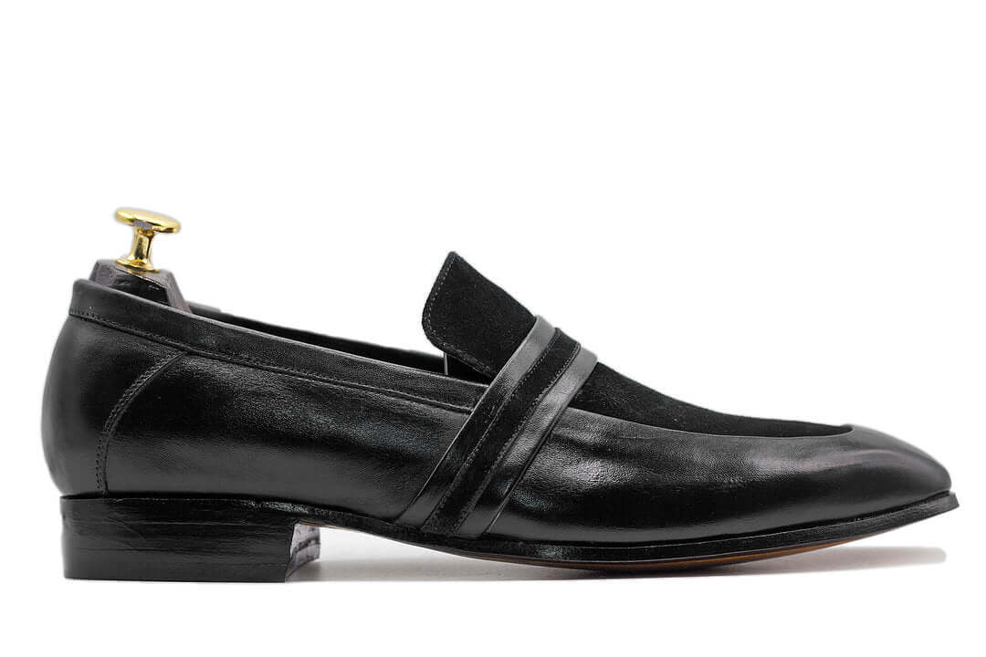 Awesome Men's Handmade Black Leather Suede Round Toe Loafers, Men Dress Formal Party Loafers