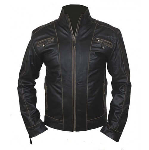 New Men's Black Rub Off Front Zipper Original Leather Jacket, Black Leather Jacket - theleathersouq