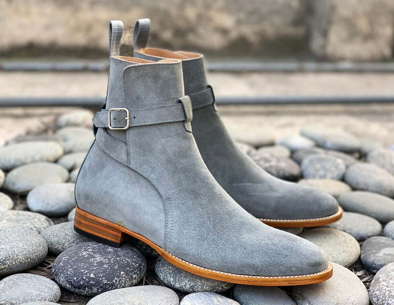 Awesome Handmade Men s Gray Suede Jodhpur Boots Men Fashion Dress Ankle Boots