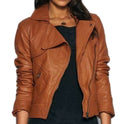 Stylish Women's Brown Wide Collar Leather Jacket, Fashion Leather Jacket Women - theleathersouq