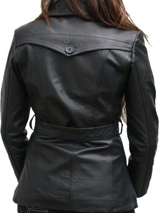 Stylish Women's Black Color Leather Coat/ Jacket, Black Leather Belt Coat For Ladies - theleathersouq