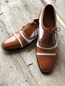 Handmade Men’s Leather Lace Up Shoes, Men’s Brown & White Brogue Stylish Shoes - theleathersouq