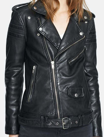 Stylish Women's Black biker Leather Jacket, women black leather Jacket With front zipper - theleathersouq