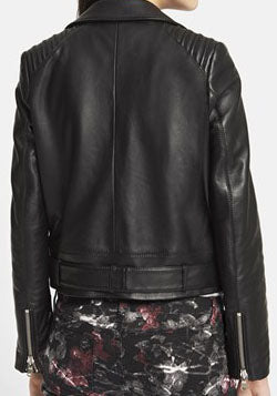 Stylish Women's Black Biker Leather Jacket, women black leather jacket - theleathersouq