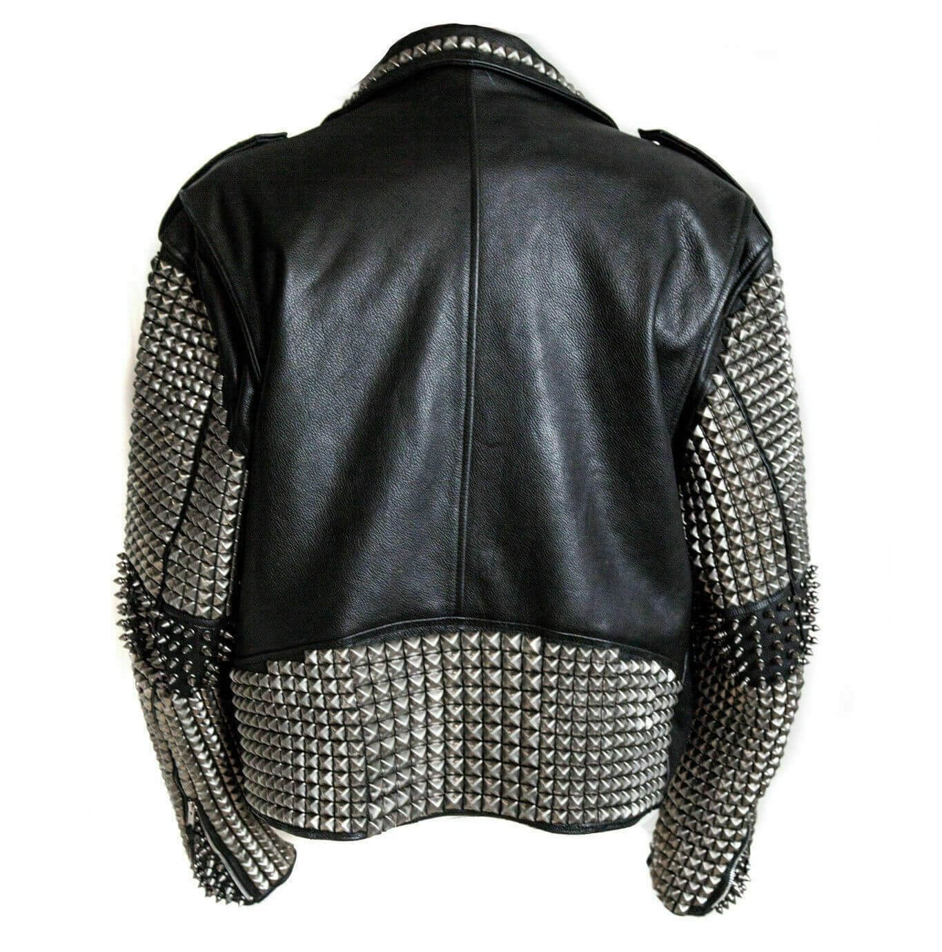 Awesome Mens Black Punk Silver Spiked Studded Real Leather Fashion Jacket