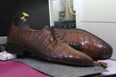 Awesome Handmade Men's Brown Alligator Textured Leather Shoes, Men Dress Formal Lace Up Shoes