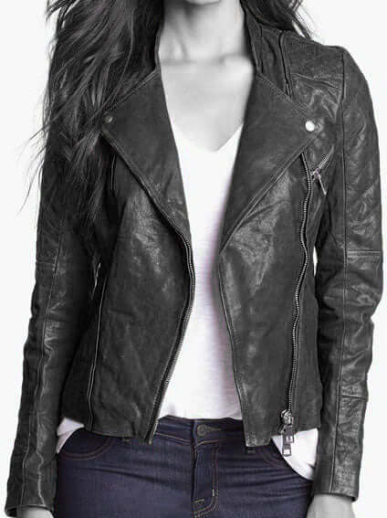 Stylish Women's Black Leather Jacket, Women Biker Fashion Leather Jacket - theleathersouq