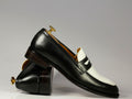 New Handmade Men's Black White Leather Penny Loafer Dress Shoes, Men Designer Shoes - theleathersouq