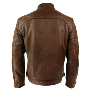 New Men’s Retro Style Zipped Biker Jacket, Real Leather Soft Brown Cas ...
