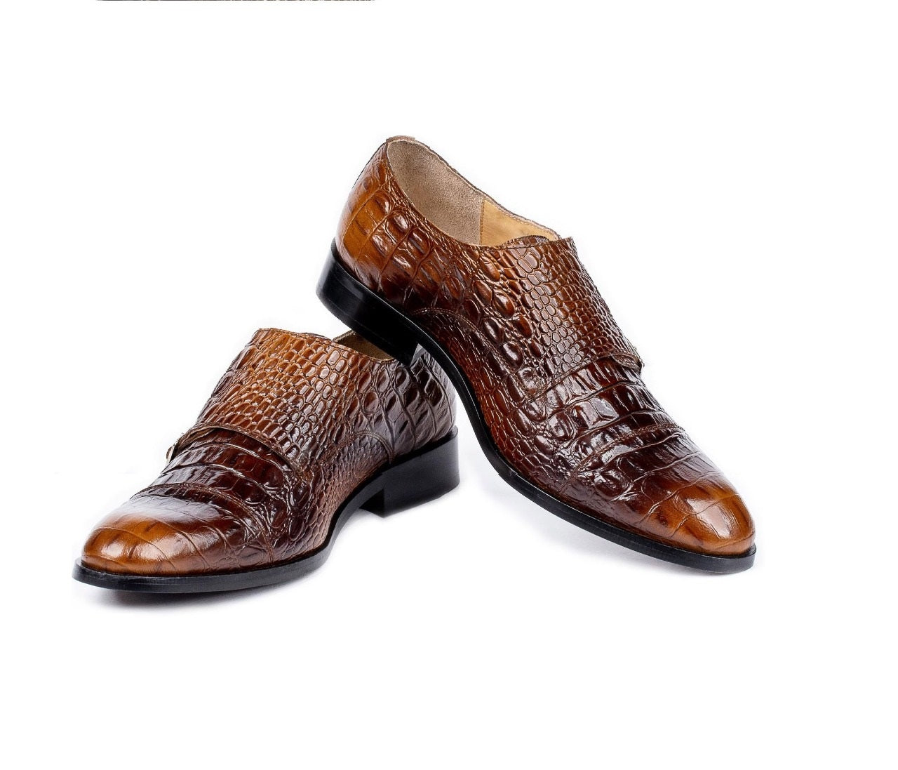 Brown Mens Leather Dress Shoes, Premium Crocodile