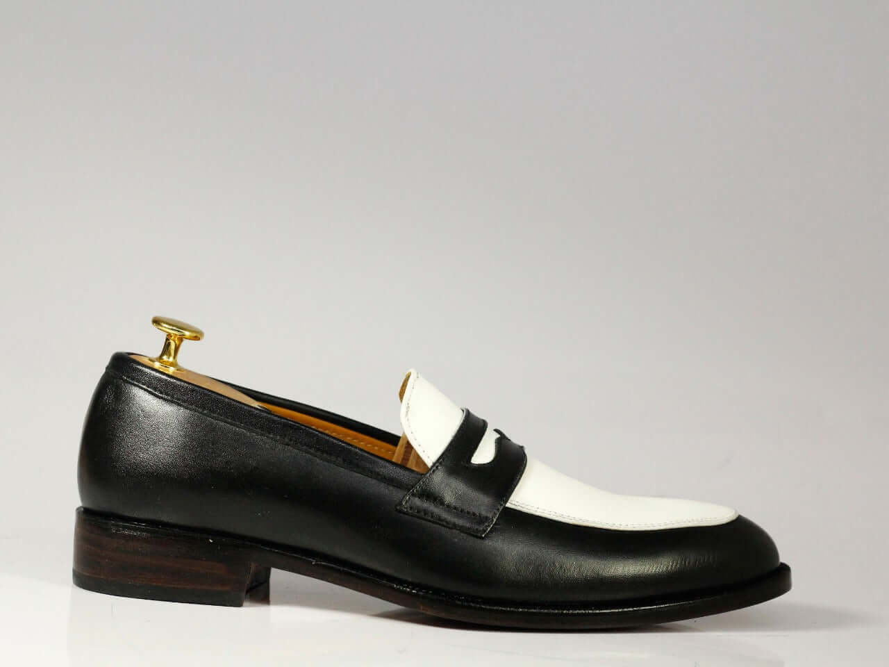 New Handmade Men's Black White Leather Penny Loafer Dress Shoes, Men Designer Shoes - theleathersouq