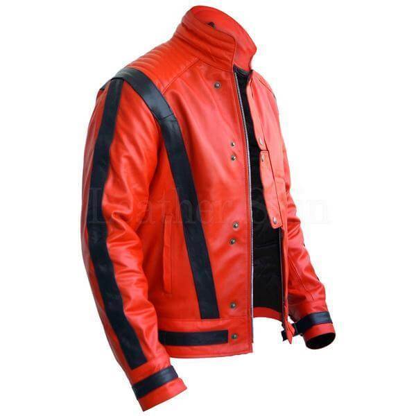 Men's Stylish Red & Black Leather Jacket, Men's Fashion Biker Jacket - theleathersouq