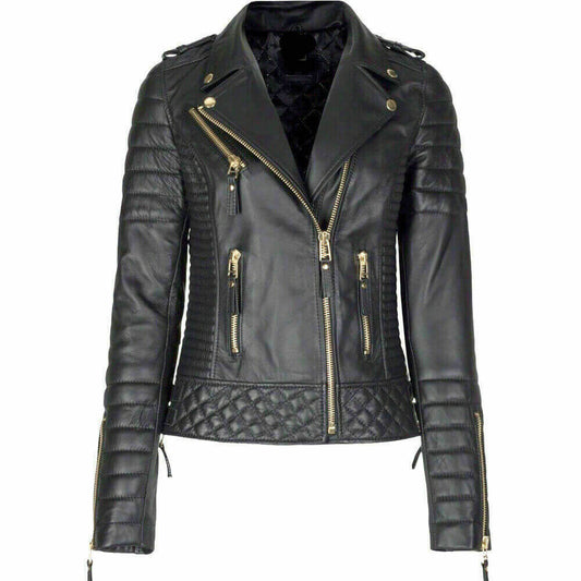 New Genuine Lambskin Leather Slim fit Ladies Jacket, Motorcycle Biker Jacket For Women - theleathersouq