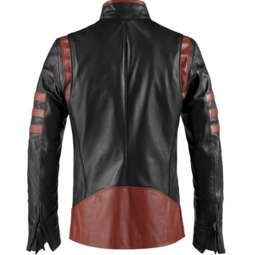 X-Men Origins Wolverine Red Black Leather Jacket, Men's Leather Jacket - theleathersouq