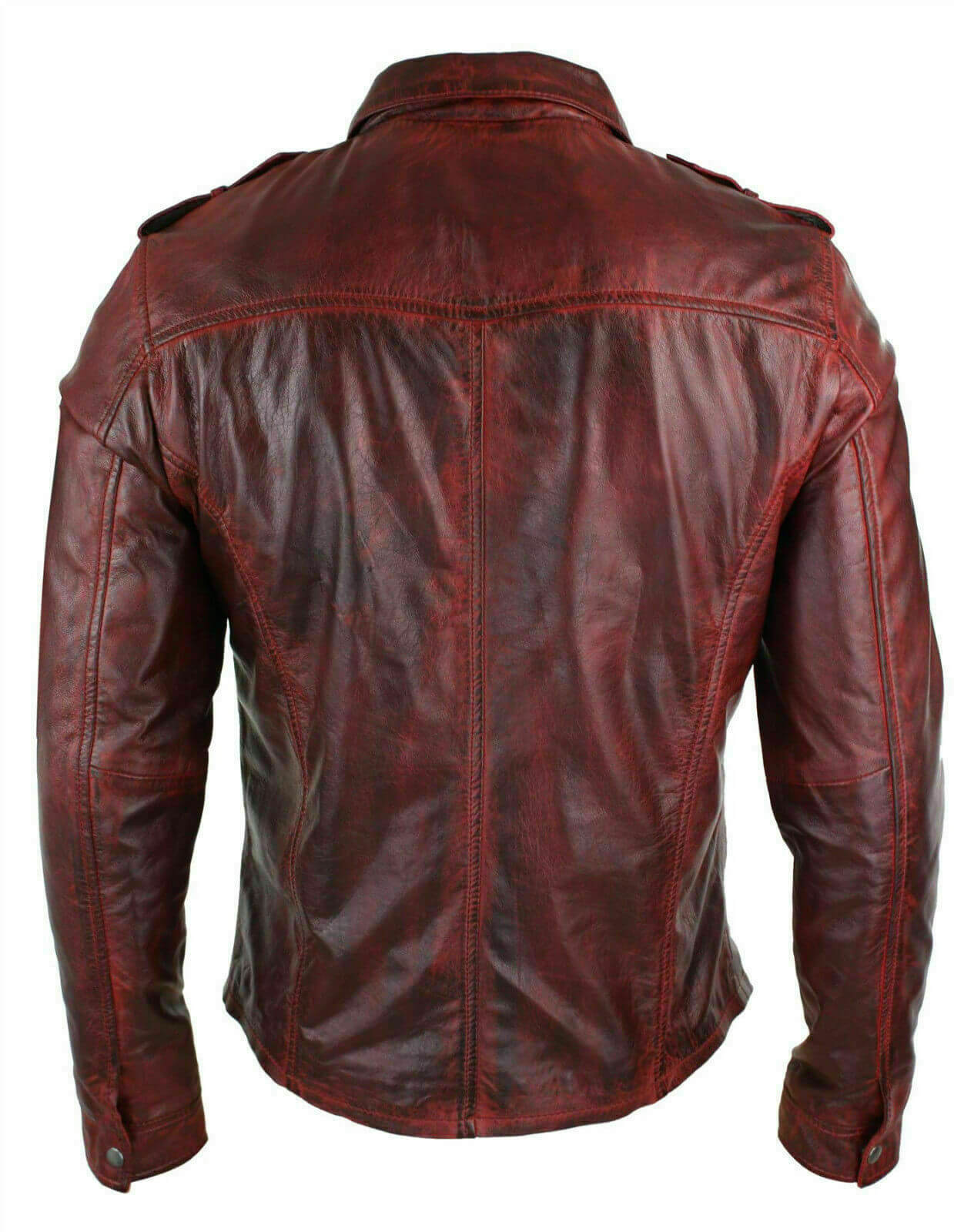 New Men's Shirt Jacket Maroon Real Soft Genuine Waxed Leather Shirt Leather for Mens - theleathersouq