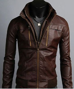 Black Slim Fit Leather Jacket XS