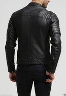 New Men’s Stylish Slim Fit Black Genuine Lambskin Real Leather Biker Jacket - theleathersouq