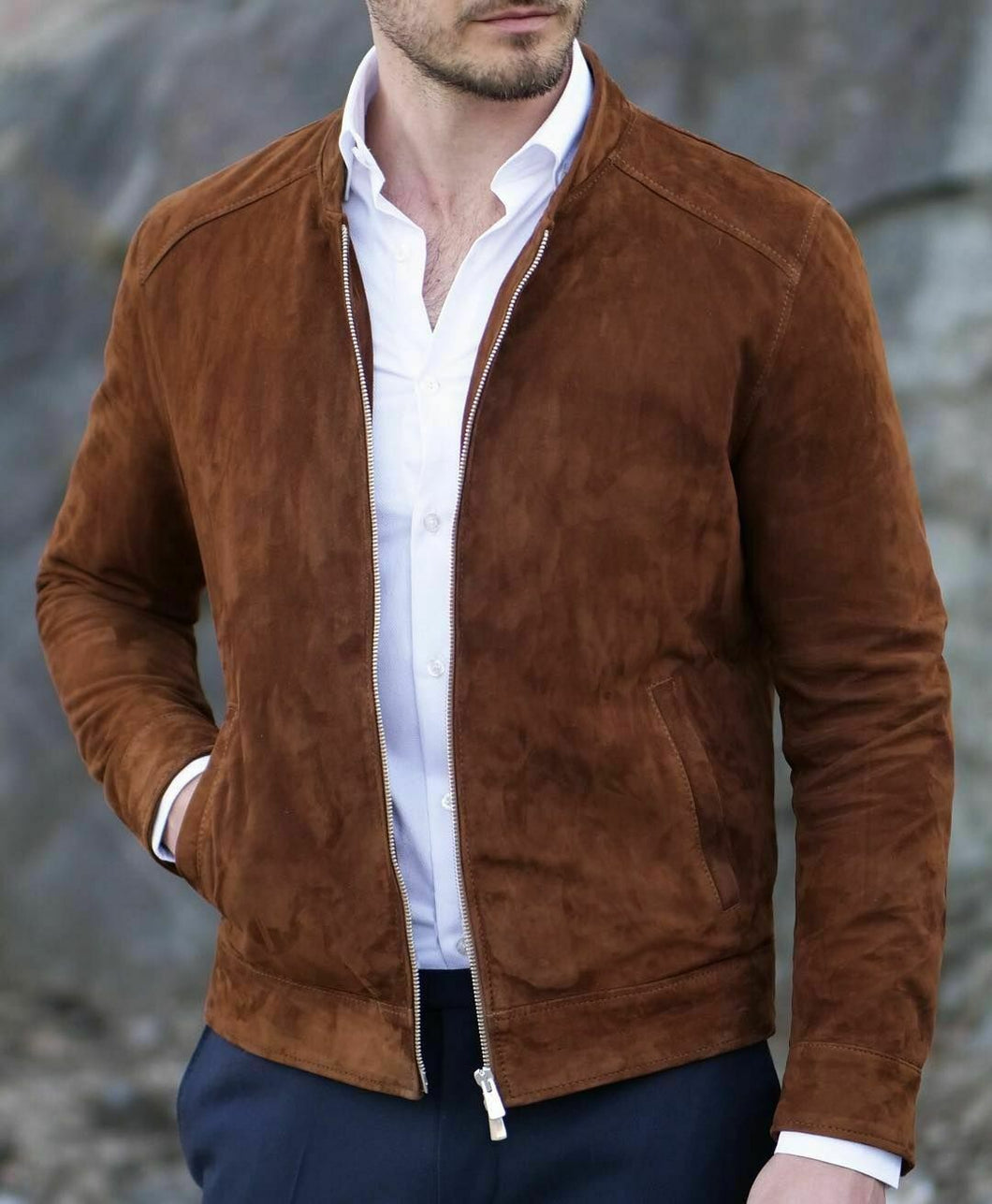 Men's Fashion brown Suede biker Jacket, Casual Suede Jacket For