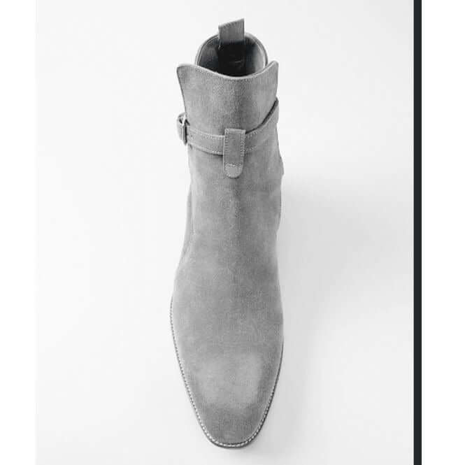 Stylish Handmade Jodhpurs Ankle Boots, Men's Gray Ankle High Suede Leather Boots - theleathersouq